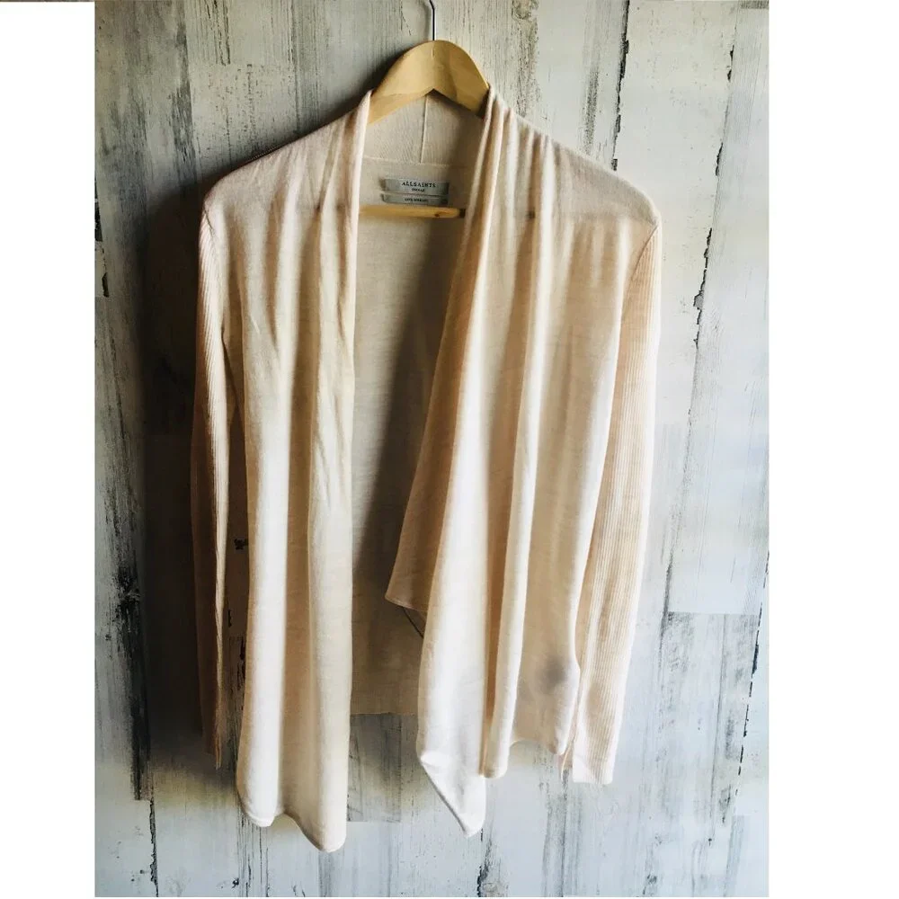 NWOT All Saints Drina Merino Wool Cardigan Asymmetrical Ribbed Sleeves S - Picture 15 of 16